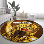 Personalized Hawthorn Hawks Round Carpet Polynesian Tribal Hawk Mascot With Hibiscus Flower Art