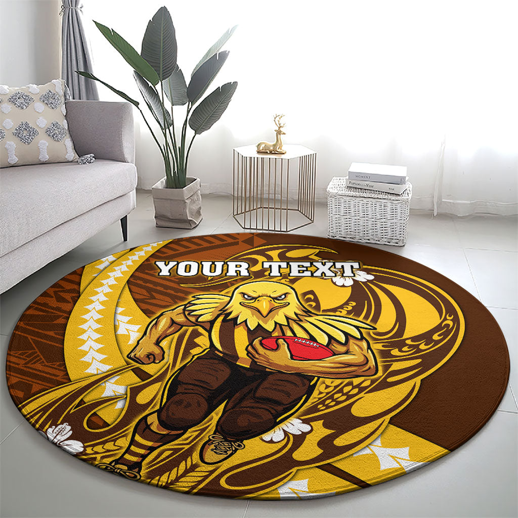 Personalized Hawthorn Hawks Round Carpet Polynesian Tribal Hawk Mascot With Hibiscus Flower Art