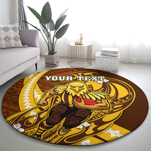 Personalized Hawthorn Hawks Round Carpet Polynesian Tribal Hawk Mascot With Hibiscus Flower Art