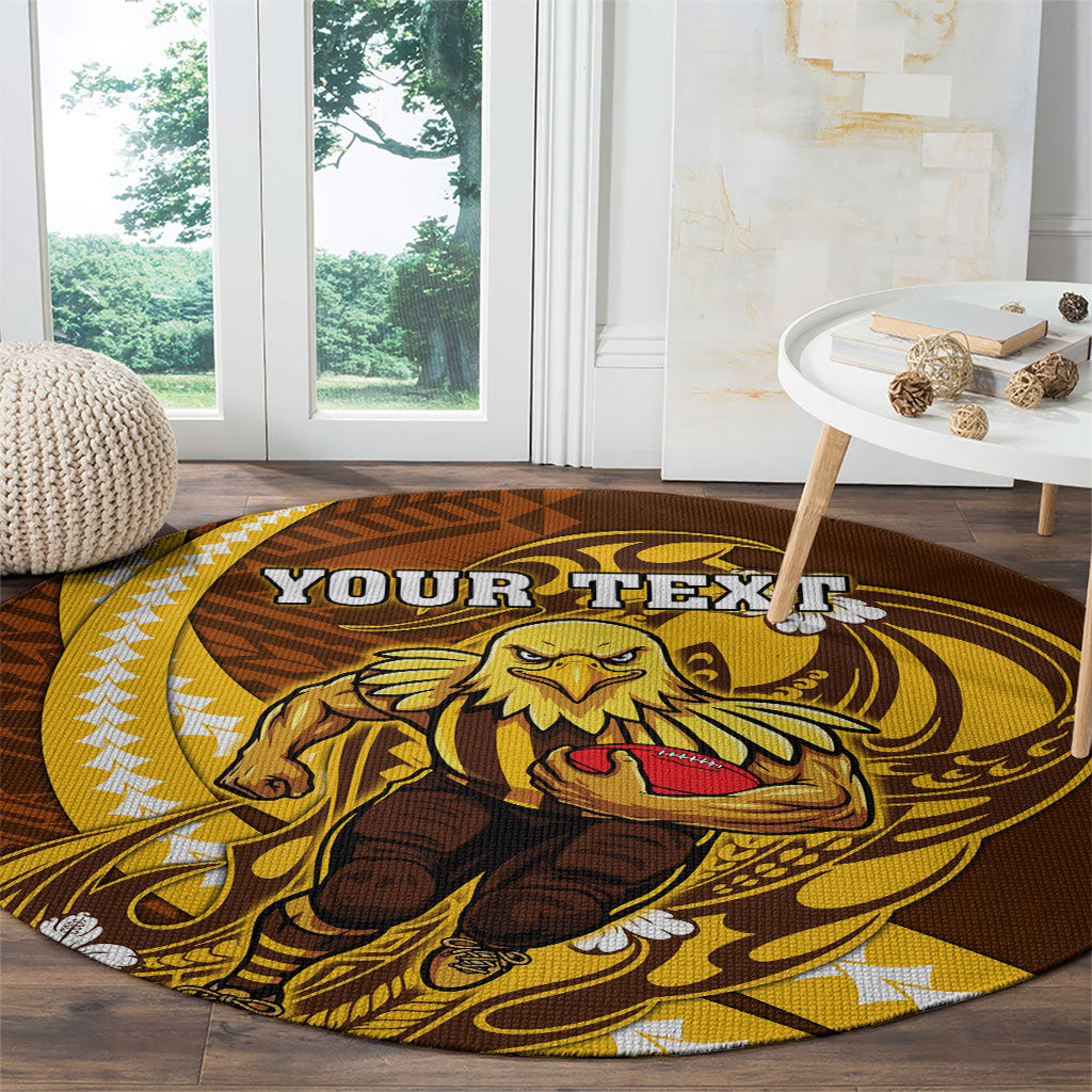 Personalized Hawthorn Hawks Round Carpet Polynesian Tribal Hawk Mascot With Hibiscus Flower Art