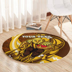 Personalized Hawthorn Hawks Round Carpet Polynesian Tribal Hawk Mascot With Hibiscus Flower Art