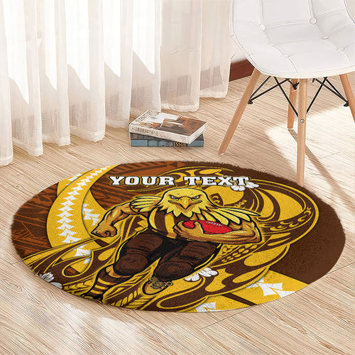 Personalized Hawthorn Hawks Round Carpet Polynesian Tribal Hawk Mascot With Hibiscus Flower Art