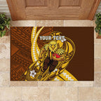 Personalized Hawthorn Hawks Rubber Doormat Polynesian Tribal Hawk Mascot With Hibiscus Flower Art