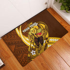 Personalized Hawthorn Hawks Rubber Doormat Polynesian Tribal Hawk Mascot With Hibiscus Flower Art