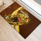 Personalized Hawthorn Hawks Rubber Doormat Polynesian Tribal Hawk Mascot With Hibiscus Flower Art