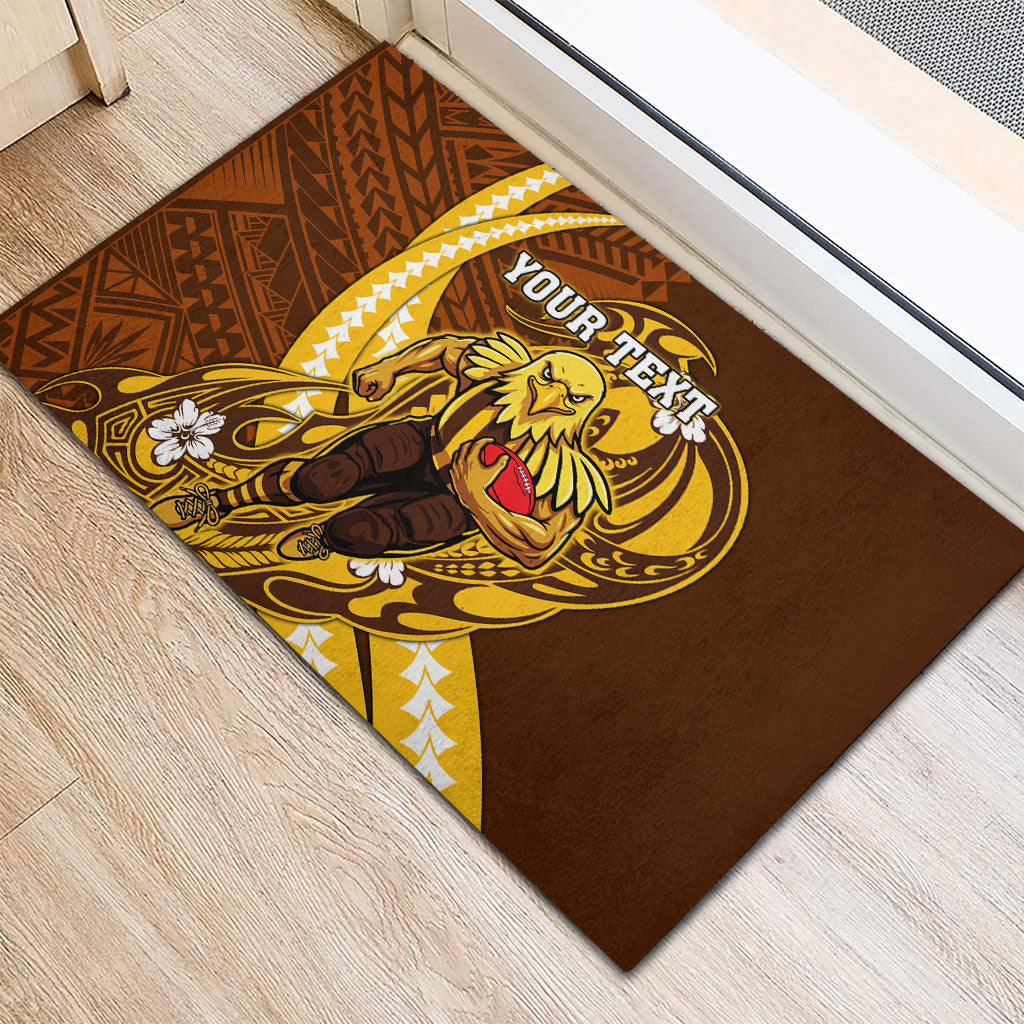 Personalized Hawthorn Hawks Rubber Doormat Polynesian Tribal Hawk Mascot With Hibiscus Flower Art