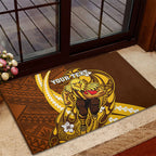 Personalized Hawthorn Hawks Rubber Doormat Polynesian Tribal Hawk Mascot With Hibiscus Flower Art