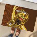 Personalized Hawthorn Hawks Rubber Doormat Polynesian Tribal Hawk Mascot With Hibiscus Flower Art