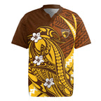 Personalized Hawthorn Hawks Rugby Jersey Polynesian Tribal Hawk Mascot With Hibiscus Flower Art