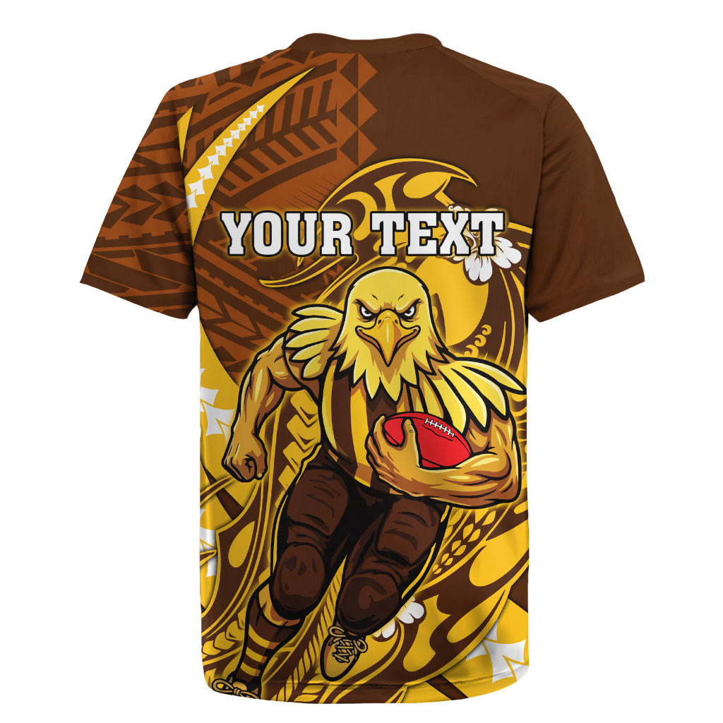 Personalized Hawthorn Hawks Rugby Jersey Polynesian Tribal Hawk Mascot With Hibiscus Flower Art