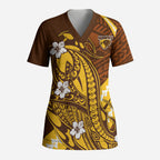 Personalized Hawthorn Hawks Scrub Top Polynesian Tribal Hawk Mascot With Hibiscus Flower Art