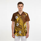Personalized Hawthorn Hawks Scrub Top Polynesian Tribal Hawk Mascot With Hibiscus Flower Art