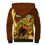 Personalized Hawthorn Hawks Sherpa Hoodie Polynesian Tribal Hawk Mascot With Hibiscus Flower Art