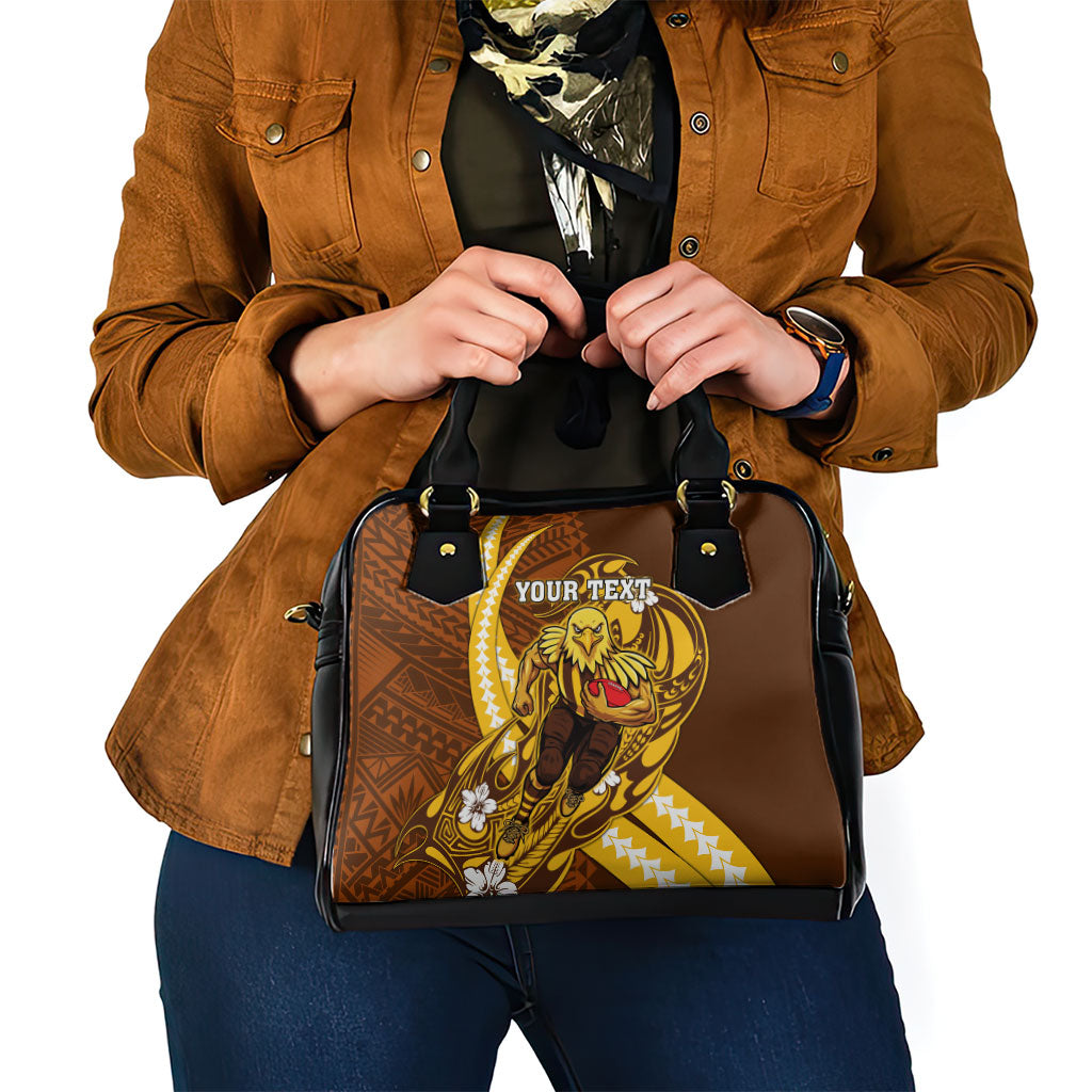 Personalized Hawthorn Hawks Shoulder Handbag Polynesian Tribal Hawk Mascot With Hibiscus Flower Art