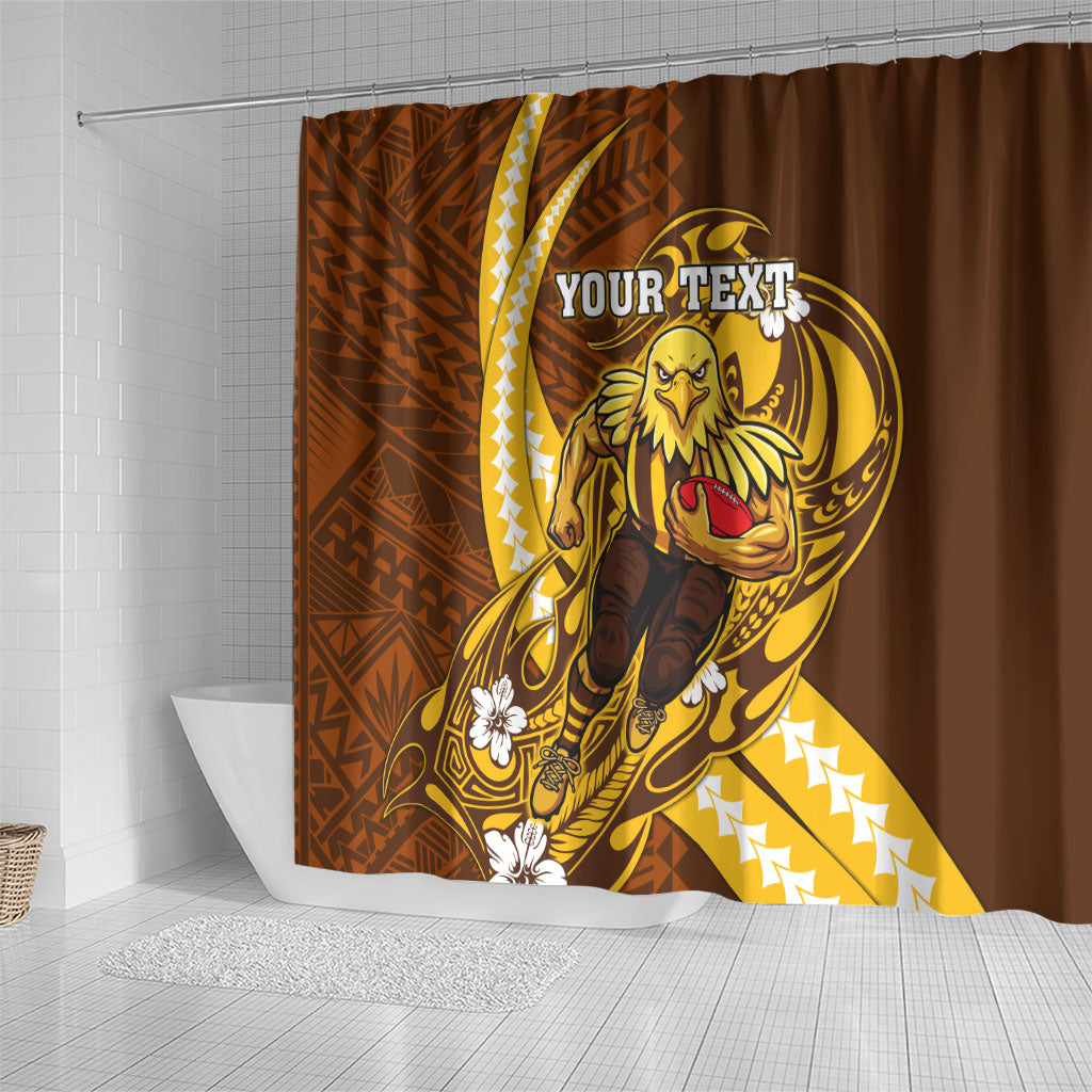 Personalized Hawthorn Hawks Shower Curtain Polynesian Tribal Hawk Mascot With Hibiscus Flower Art
