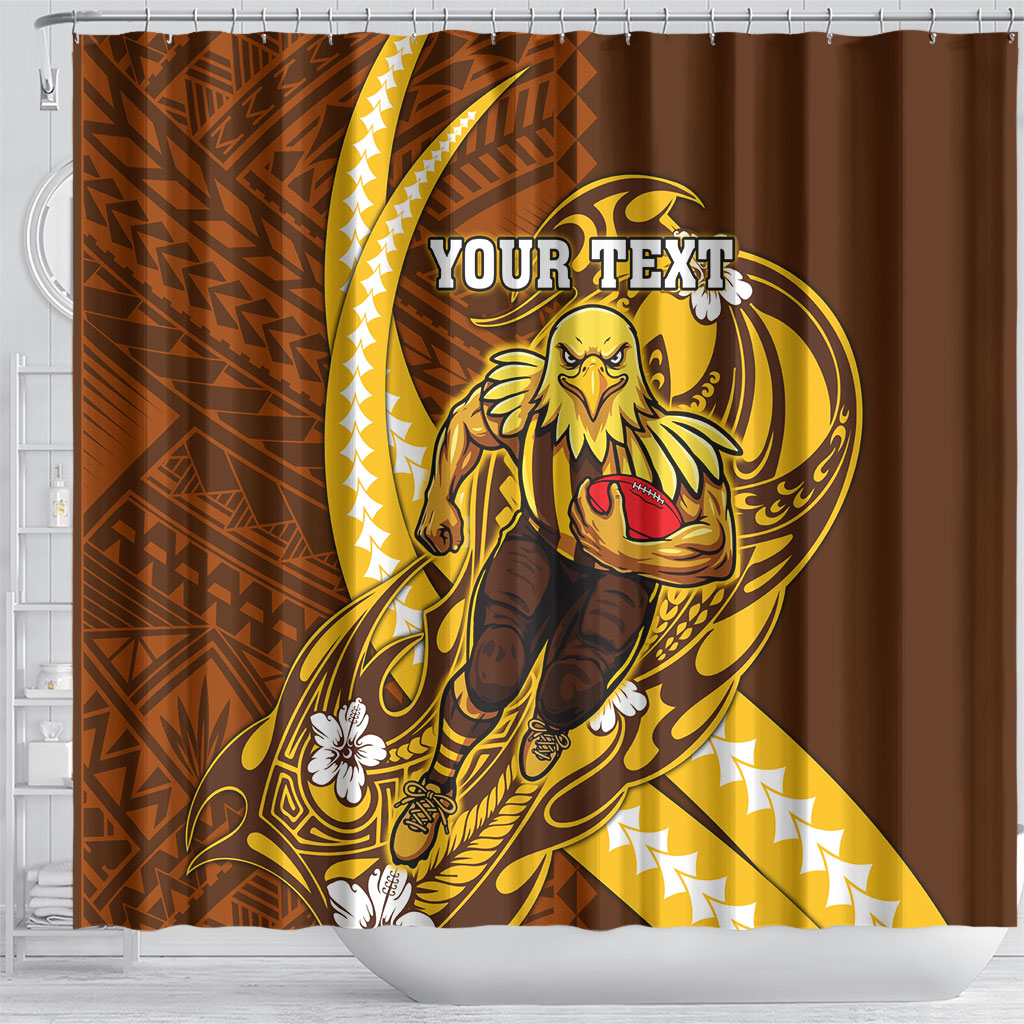 Personalized Hawthorn Hawks Shower Curtain Polynesian Tribal Hawk Mascot With Hibiscus Flower Art