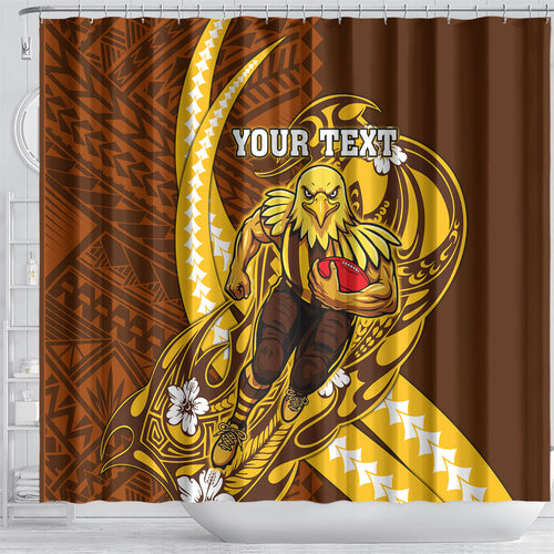 Personalized Hawthorn Hawks Shower Curtain Polynesian Tribal Hawk Mascot With Hibiscus Flower Art