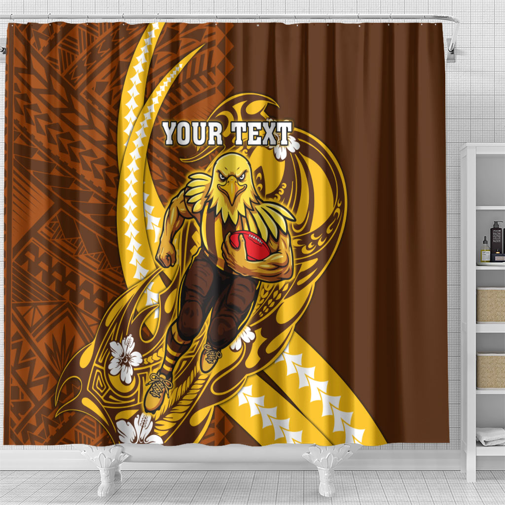 Personalized Hawthorn Hawks Shower Curtain Polynesian Tribal Hawk Mascot With Hibiscus Flower Art