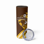 Personalized Hawthorn Hawks Skinny Tumbler Polynesian Tribal Hawk Mascot With Hibiscus Flower Art