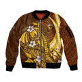 Personalized Hawthorn Hawks Sleeve Zip Bomber Jacket Polynesian Tribal Hawk Mascot With Hibiscus Flower Art