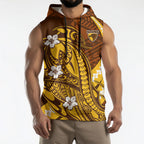 Personalized Hawthorn Hawks Sleeveless Hoodie Polynesian Tribal Hawk Mascot With Hibiscus Flower Art