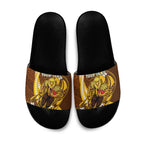 Personalized Hawthorn Hawks Slide Sandals Polynesian Tribal Hawk Mascot With Hibiscus Flower Art