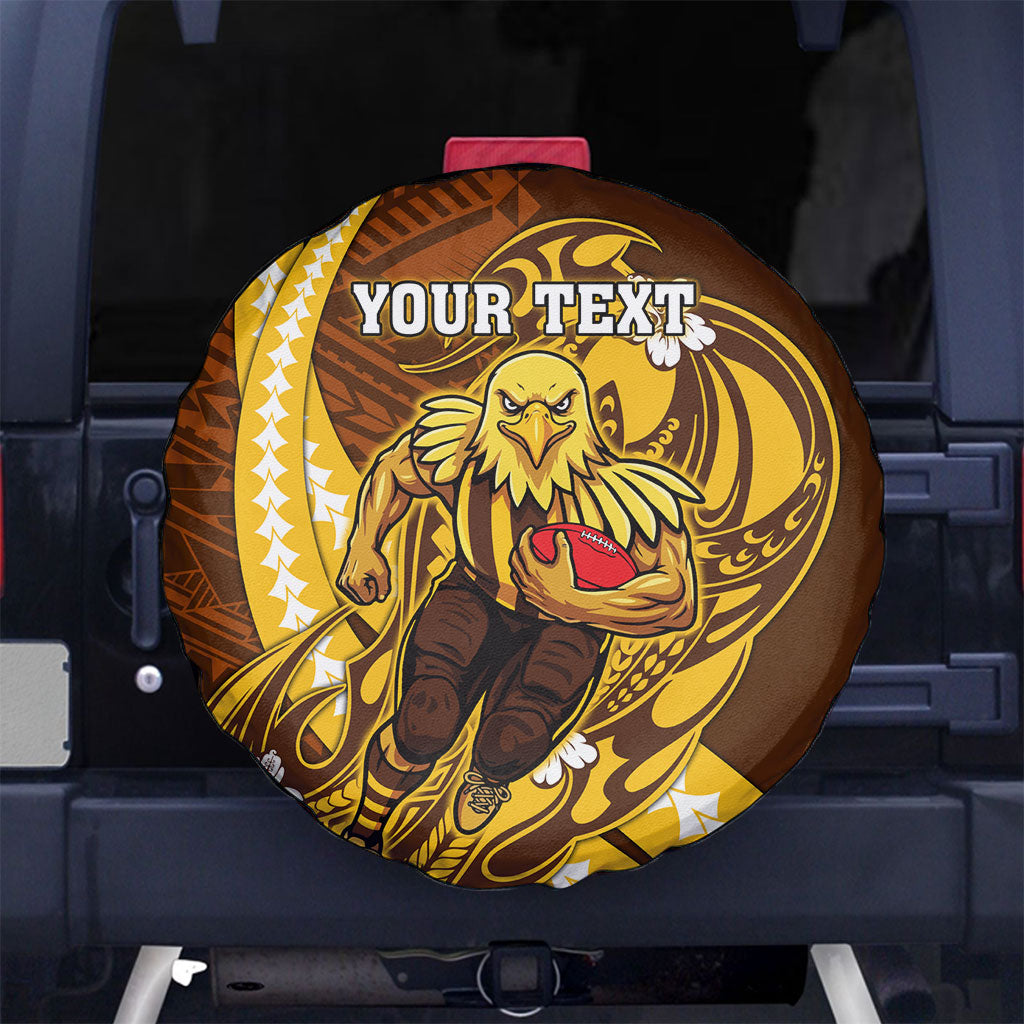 Personalized Hawthorn Hawks Spare Tire Cover Polynesian Tribal Hawk Mascot With Hibiscus Flower Art