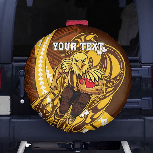 Personalized Hawthorn Hawks Spare Tire Cover Polynesian Tribal Hawk Mascot With Hibiscus Flower Art