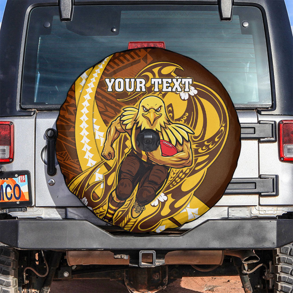 Personalized Hawthorn Hawks Spare Tire Cover Polynesian Tribal Hawk Mascot With Hibiscus Flower Art