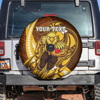 Personalized Hawthorn Hawks Spare Tire Cover Polynesian Tribal Hawk Mascot With Hibiscus Flower Art