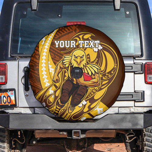 Personalized Hawthorn Hawks Spare Tire Cover Polynesian Tribal Hawk Mascot With Hibiscus Flower Art