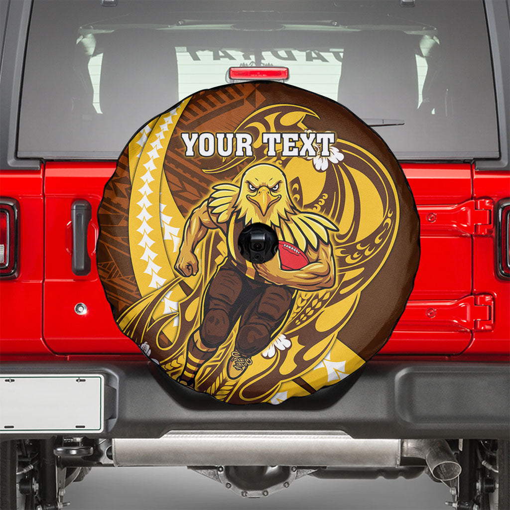 Personalized Hawthorn Hawks Spare Tire Cover Polynesian Tribal Hawk Mascot With Hibiscus Flower Art