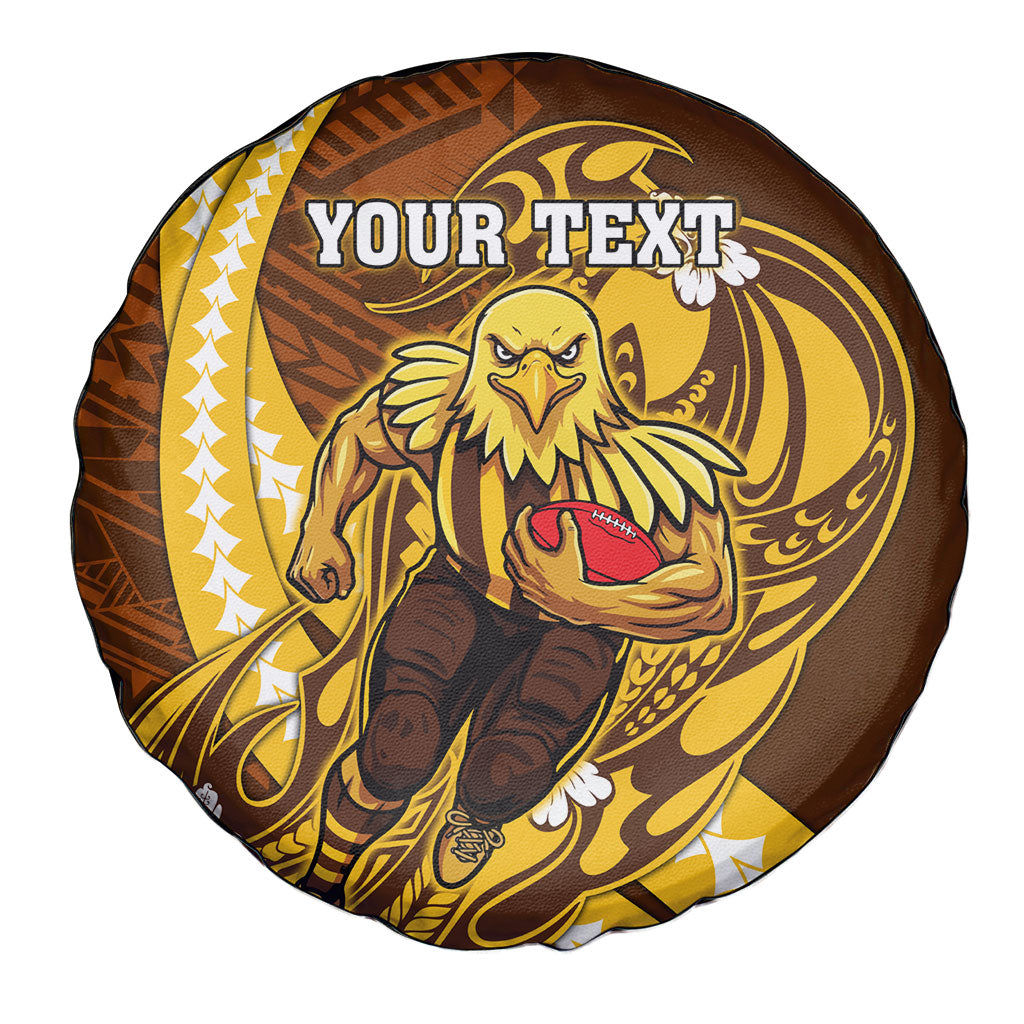 Personalized Hawthorn Hawks Spare Tire Cover Polynesian Tribal Hawk Mascot With Hibiscus Flower Art