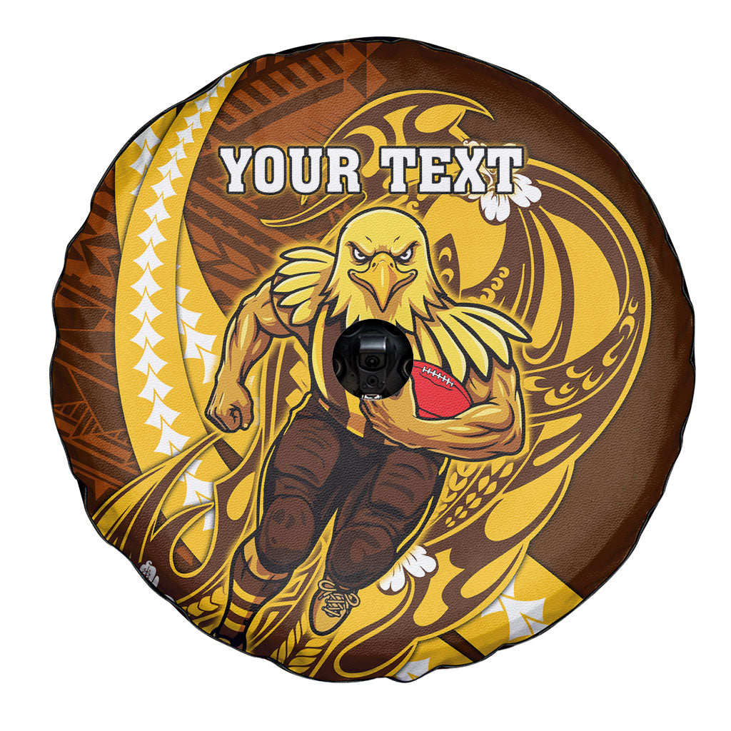Personalized Hawthorn Hawks Spare Tire Cover Polynesian Tribal Hawk Mascot With Hibiscus Flower Art