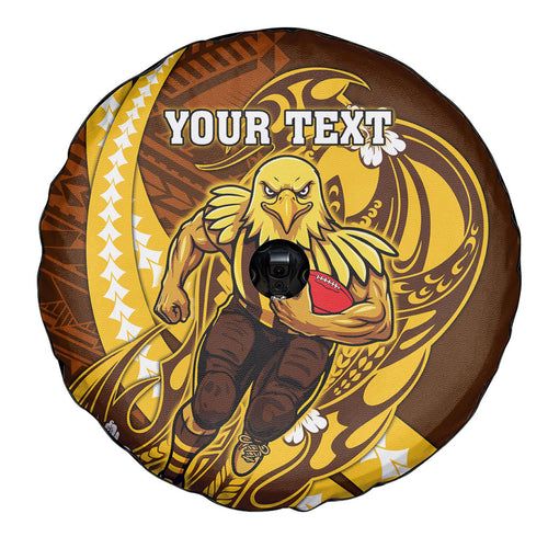 Personalized Hawthorn Hawks Spare Tire Cover Polynesian Tribal Hawk Mascot With Hibiscus Flower Art