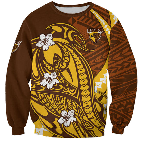 Personalized Hawthorn Hawks Sweatshirt Polynesian Tribal Hawk Mascot With Hibiscus Flower Art