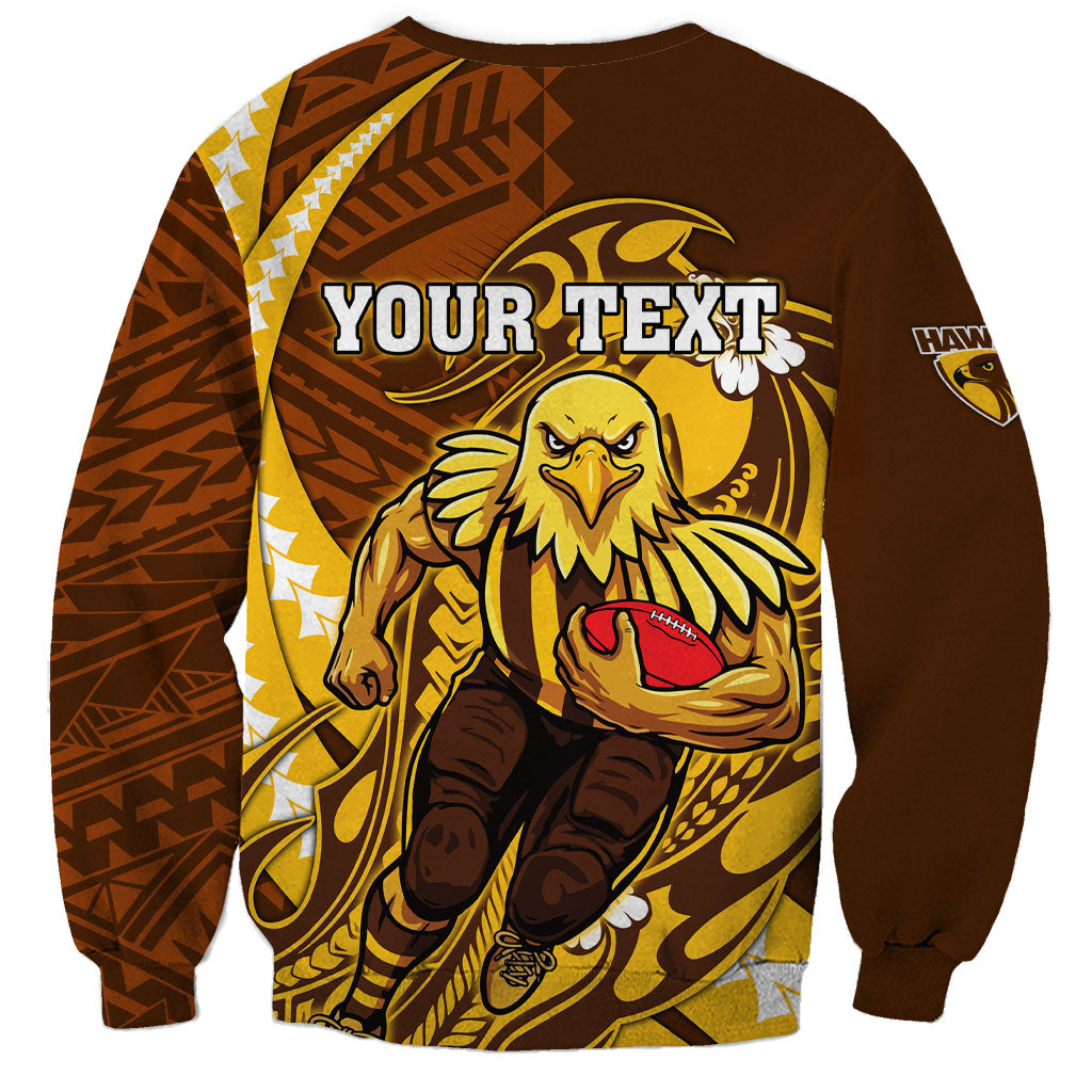 Personalized Hawthorn Hawks Sweatshirt Polynesian Tribal Hawk Mascot With Hibiscus Flower Art