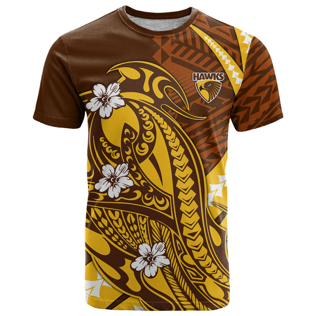 Personalized Hawthorn Hawks T Shirt Polynesian Tribal Hawk Mascot With Hibiscus Flower Art