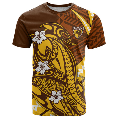 Personalized Hawthorn Hawks T Shirt Polynesian Tribal Hawk Mascot With Hibiscus Flower Art