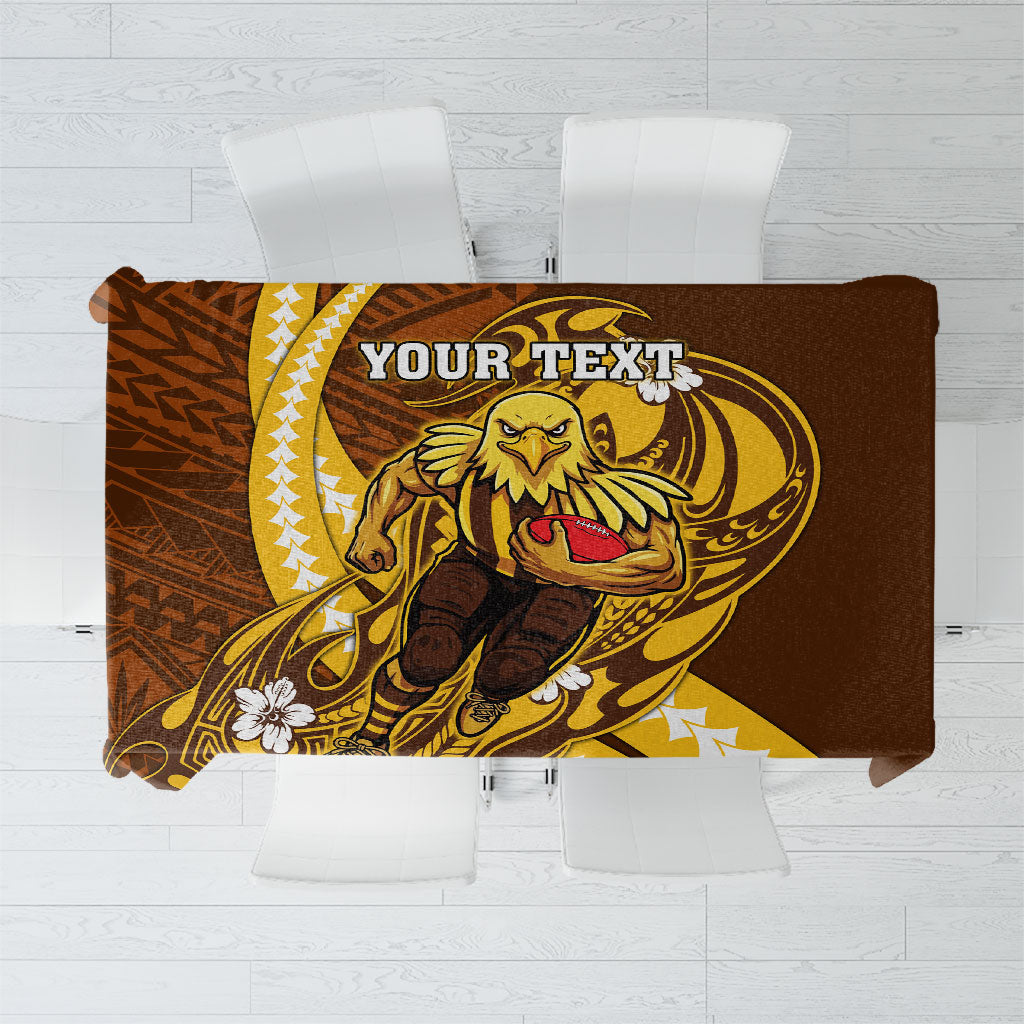 Personalized Hawthorn Hawks Tablecloth Polynesian Tribal Hawk Mascot With Hibiscus Flower Art