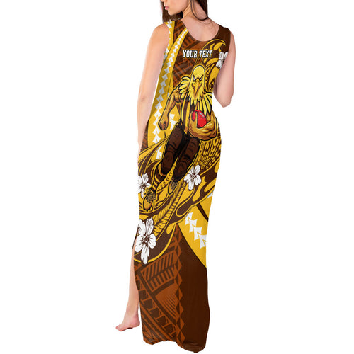 Personalized Hawthorn Hawks Tank Maxi Dress Polynesian Tribal Hawk Mascot With Hibiscus Flower Art
