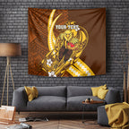 Personalized Hawthorn Hawks Tapestry Polynesian Tribal Hawk Mascot With Hibiscus Flower Art