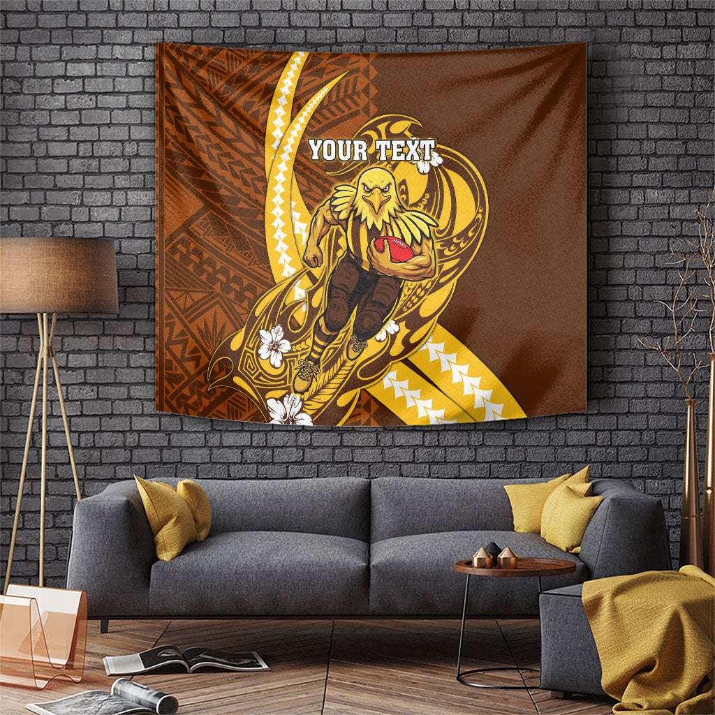 Personalized Hawthorn Hawks Tapestry Polynesian Tribal Hawk Mascot With Hibiscus Flower Art