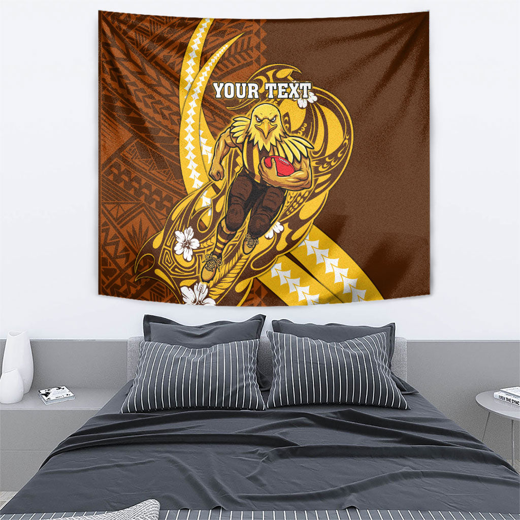 Personalized Hawthorn Hawks Tapestry Polynesian Tribal Hawk Mascot With Hibiscus Flower Art
