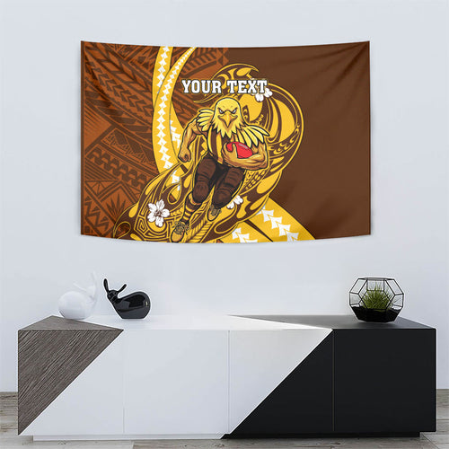 Personalized Hawthorn Hawks Tapestry Polynesian Tribal Hawk Mascot With Hibiscus Flower Art