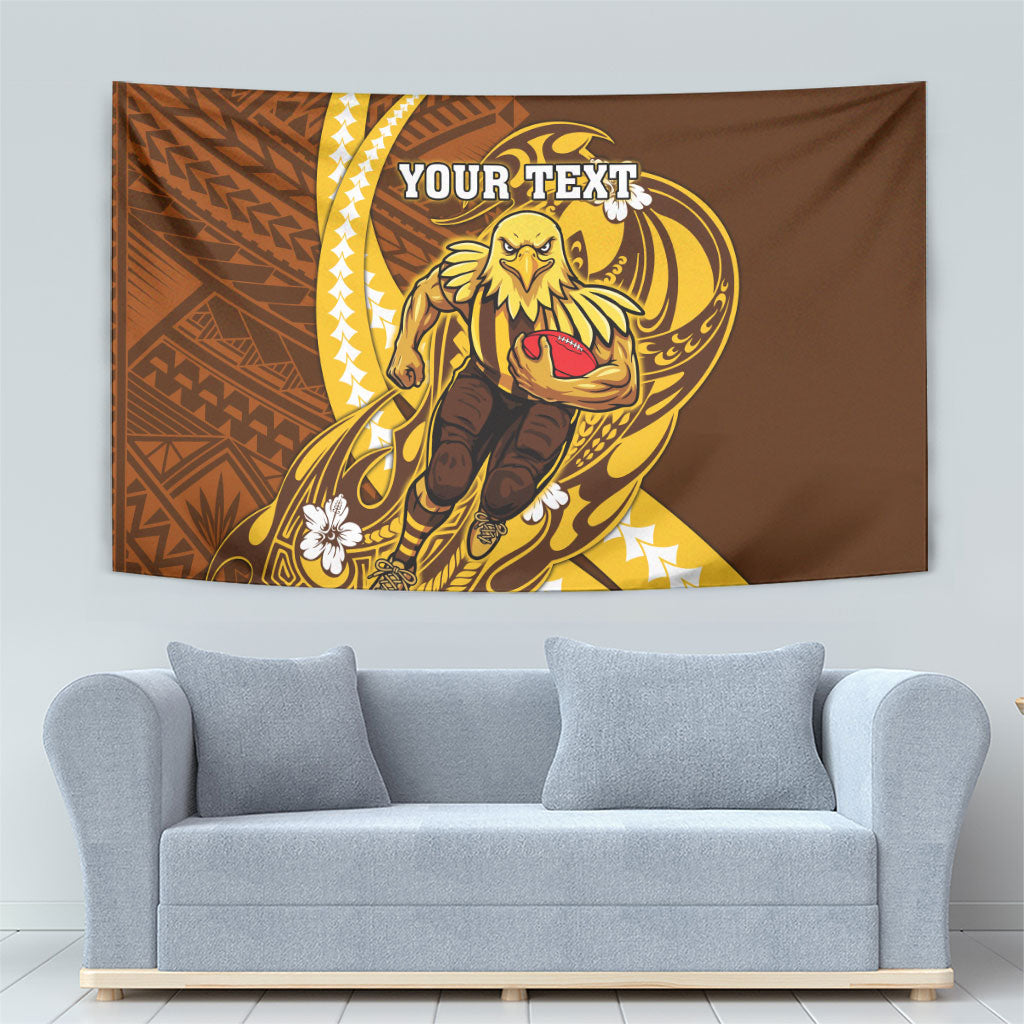 Personalized Hawthorn Hawks Tapestry Polynesian Tribal Hawk Mascot With Hibiscus Flower Art