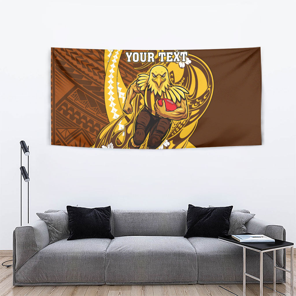 Personalized Hawthorn Hawks Tapestry Polynesian Tribal Hawk Mascot With Hibiscus Flower Art