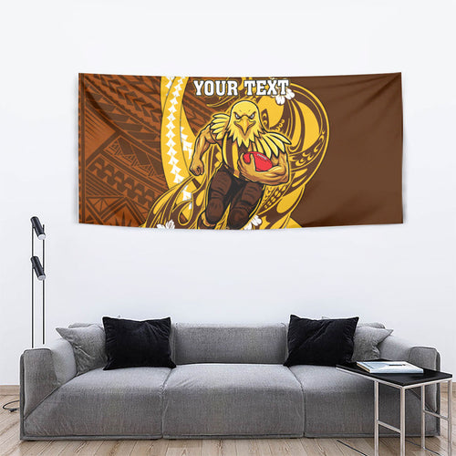 Personalized Hawthorn Hawks Tapestry Polynesian Tribal Hawk Mascot With Hibiscus Flower Art