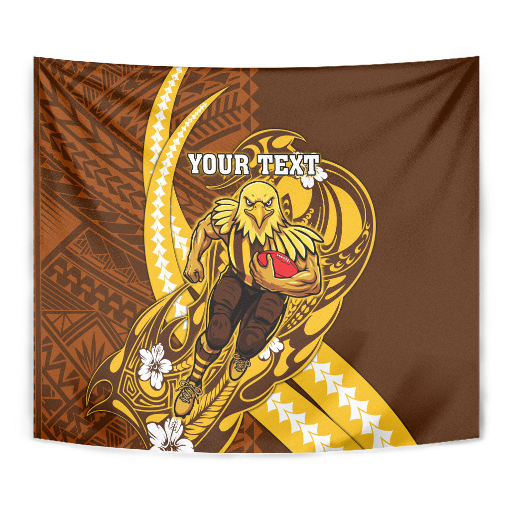 Personalized Hawthorn Hawks Tapestry Polynesian Tribal Hawk Mascot With Hibiscus Flower Art