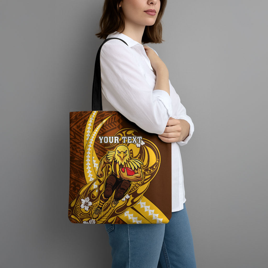 Personalized Hawthorn Hawks Tote Bag Polynesian Tribal Hawk Mascot With Hibiscus Flower Art